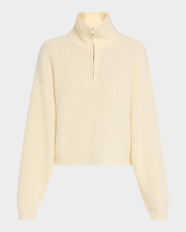 Millie Ribbed Stand-Collar Cashmere Pullover